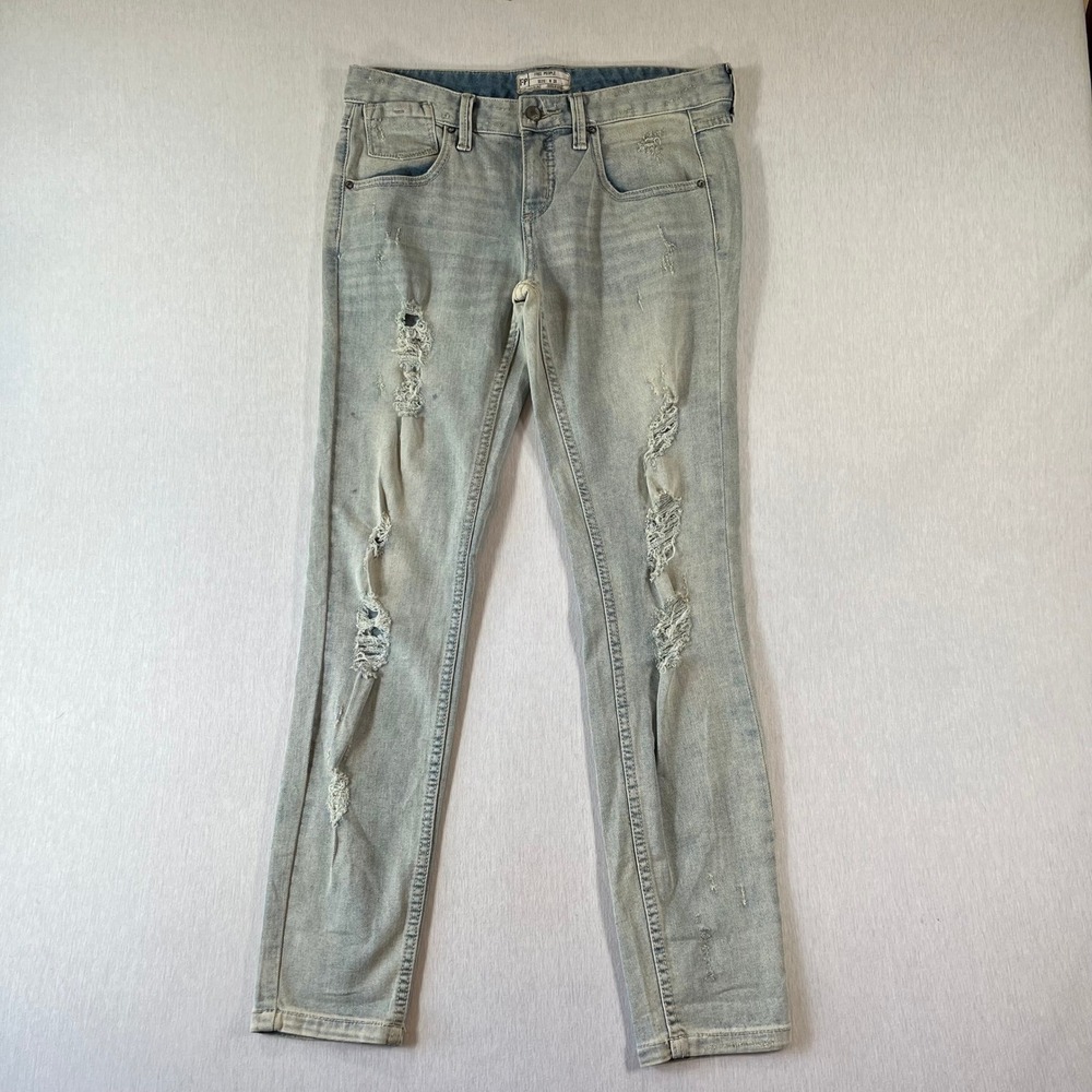 Free People Jeans 28 Distressed Skinny 29" Inseam Light Wash Blue Ripped Denim